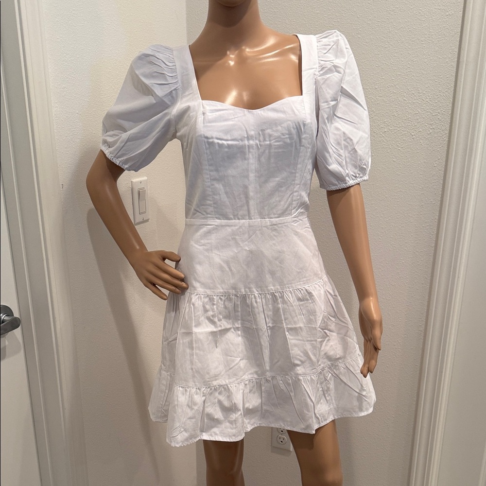 French Connection White Puff Sleeve Dress